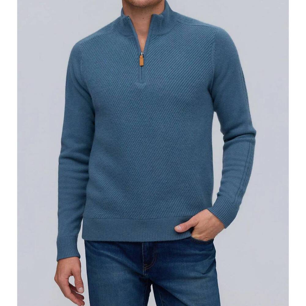 NEW RAFFI cashmere quarter zip sweater in lagoon